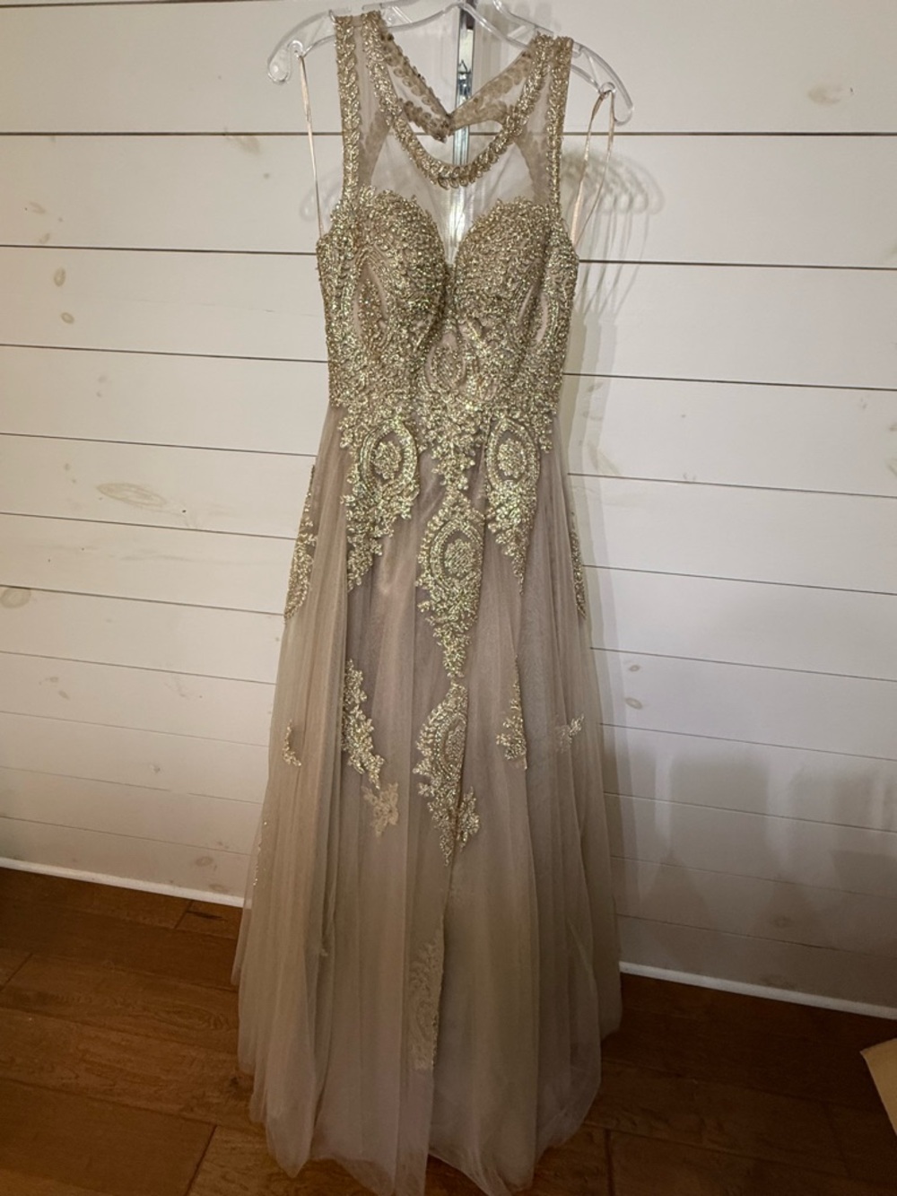 Gold Embellished Tulle Prom Gown